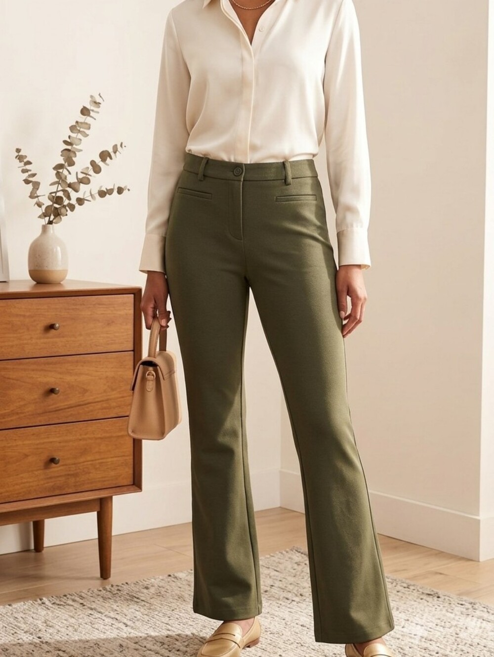 NWT Coldwater Creek Olive Green Ponte Flare Trouser Pants 6